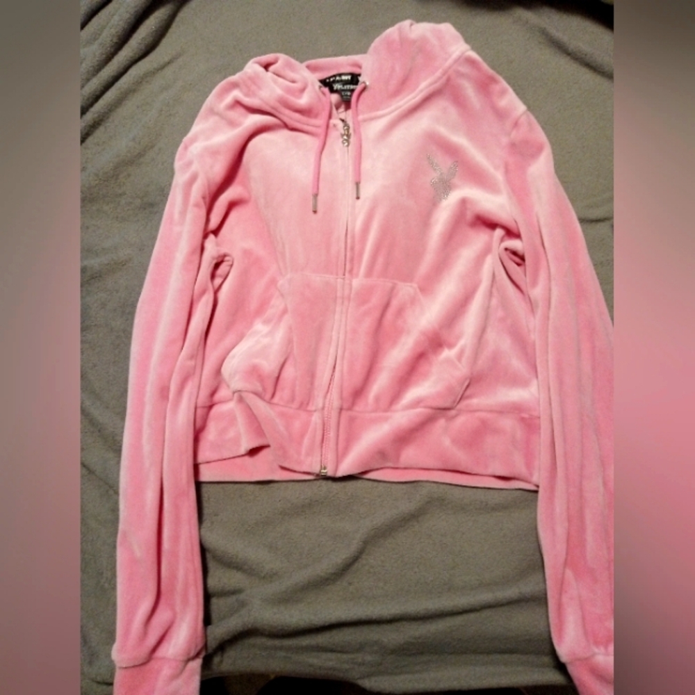 Playboy Bunny Pink Velour Track Suit Sweater
